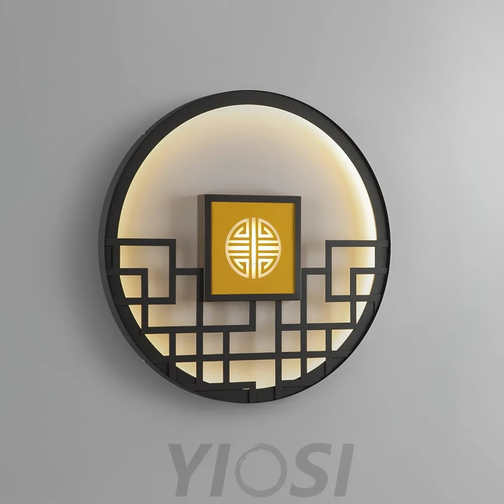 Asian Style Round Garden Wall Sconce - Circle-1-Yiosilamp
