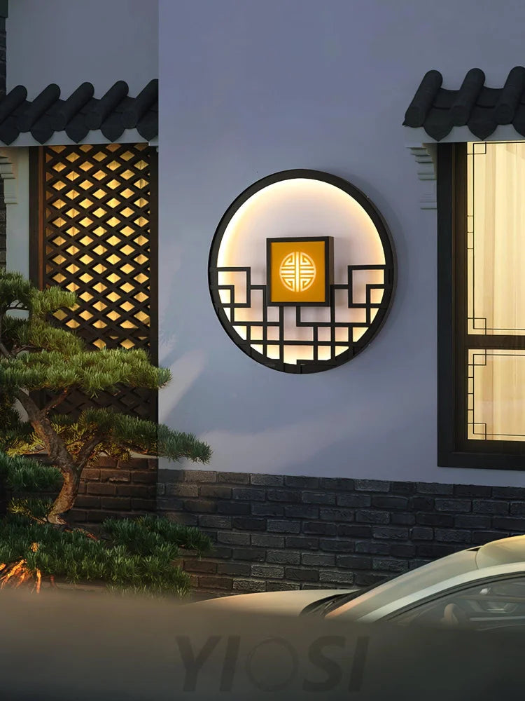 Asian Style Round Garden Wall Sconce - Circle-1-Yiosilamp