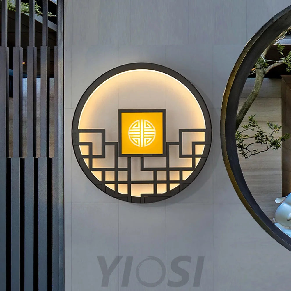Asian Style Round Garden Wall Sconce - Circle-1-Yiosilamp