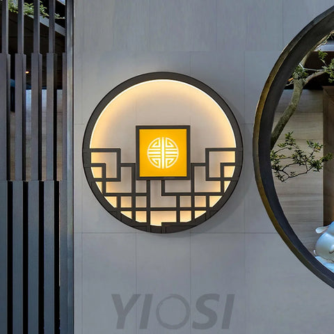 Asian Style Round Garden Wall Sconce - Circle-1-Yiosilamp