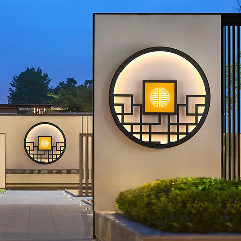 Asian Style Round Garden Wall Sconce - Circle-1-Yiosilamp