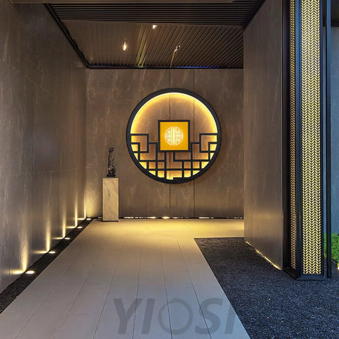 Asian Style Round Garden Wall Sconce - Circle-1-Yiosilamp
