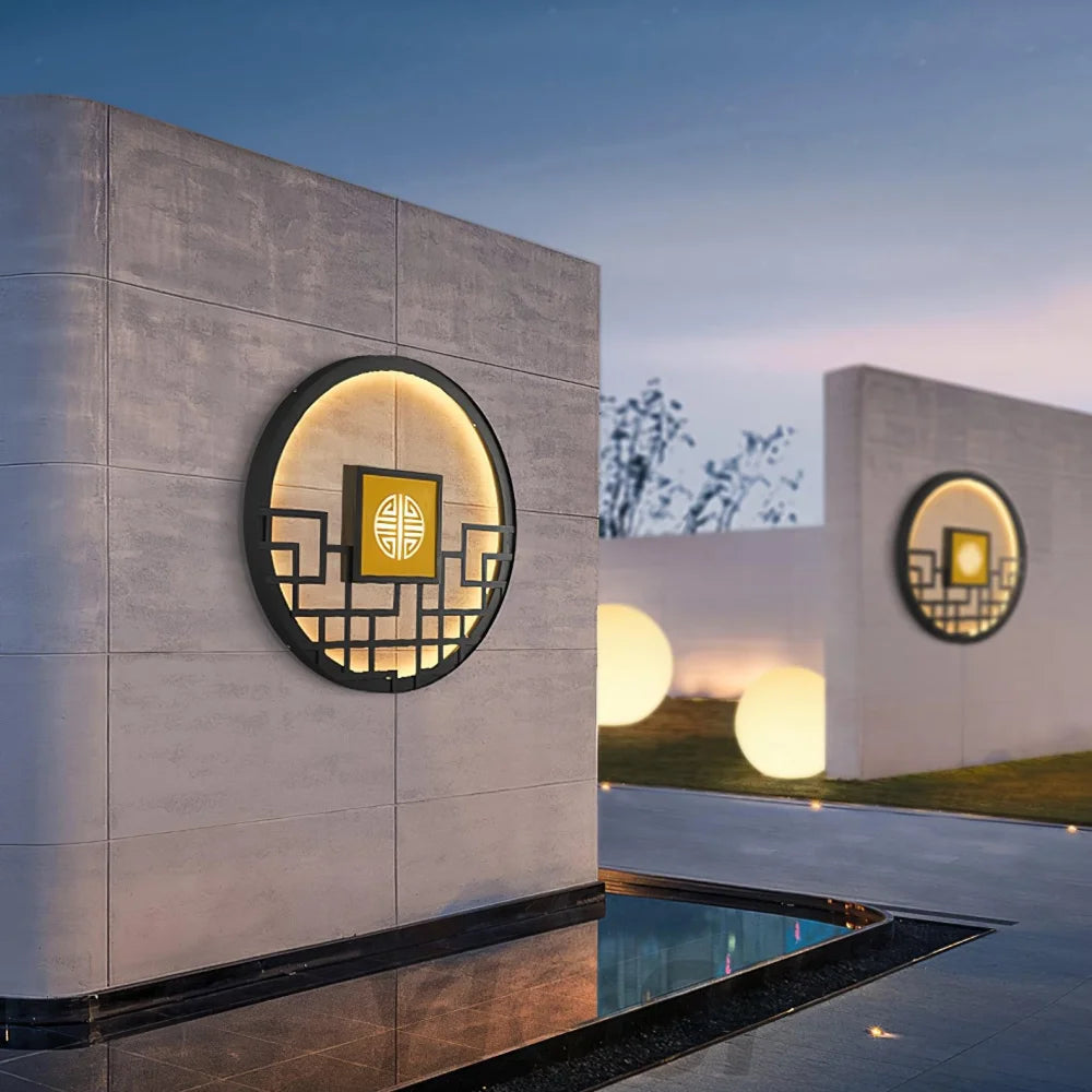 Asian Style Round Garden Wall Sconce - Circle-1-Yiosilamp
