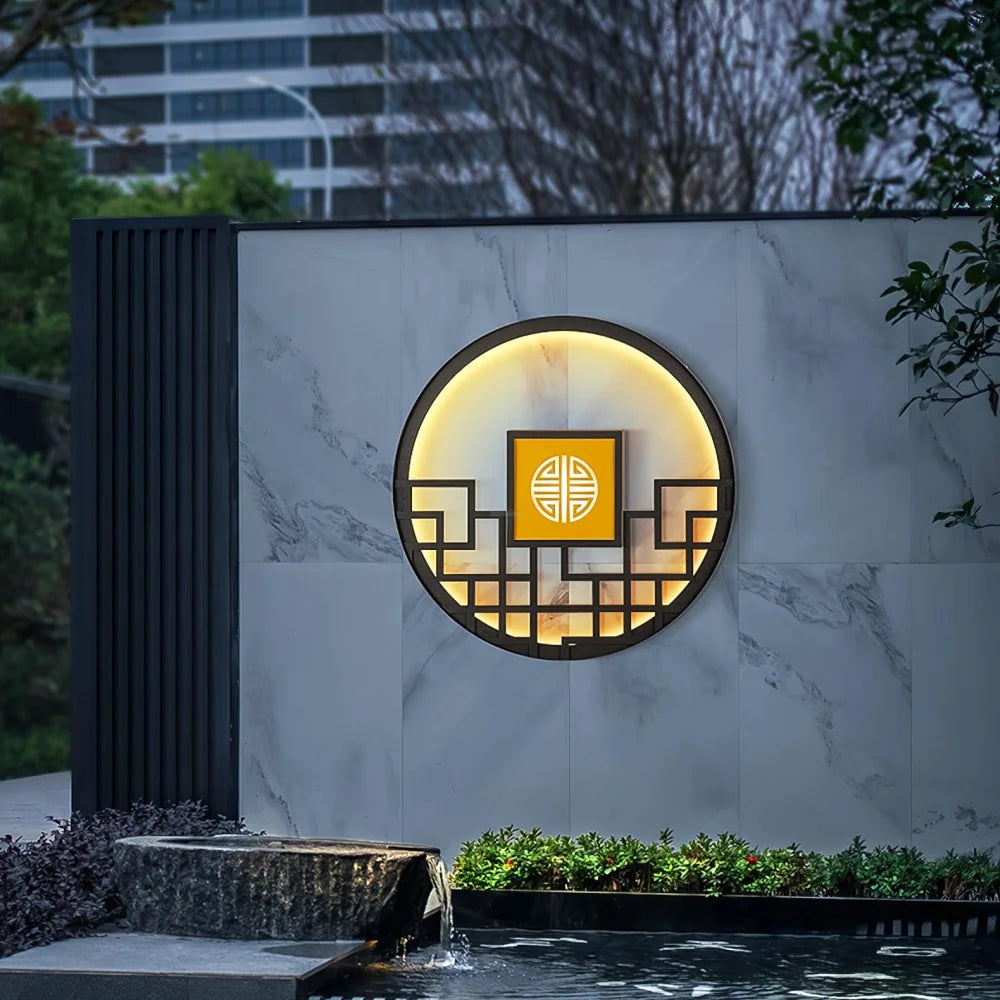 Asian Style Round Garden Wall Sconce - Circle-1-Yiosilamp