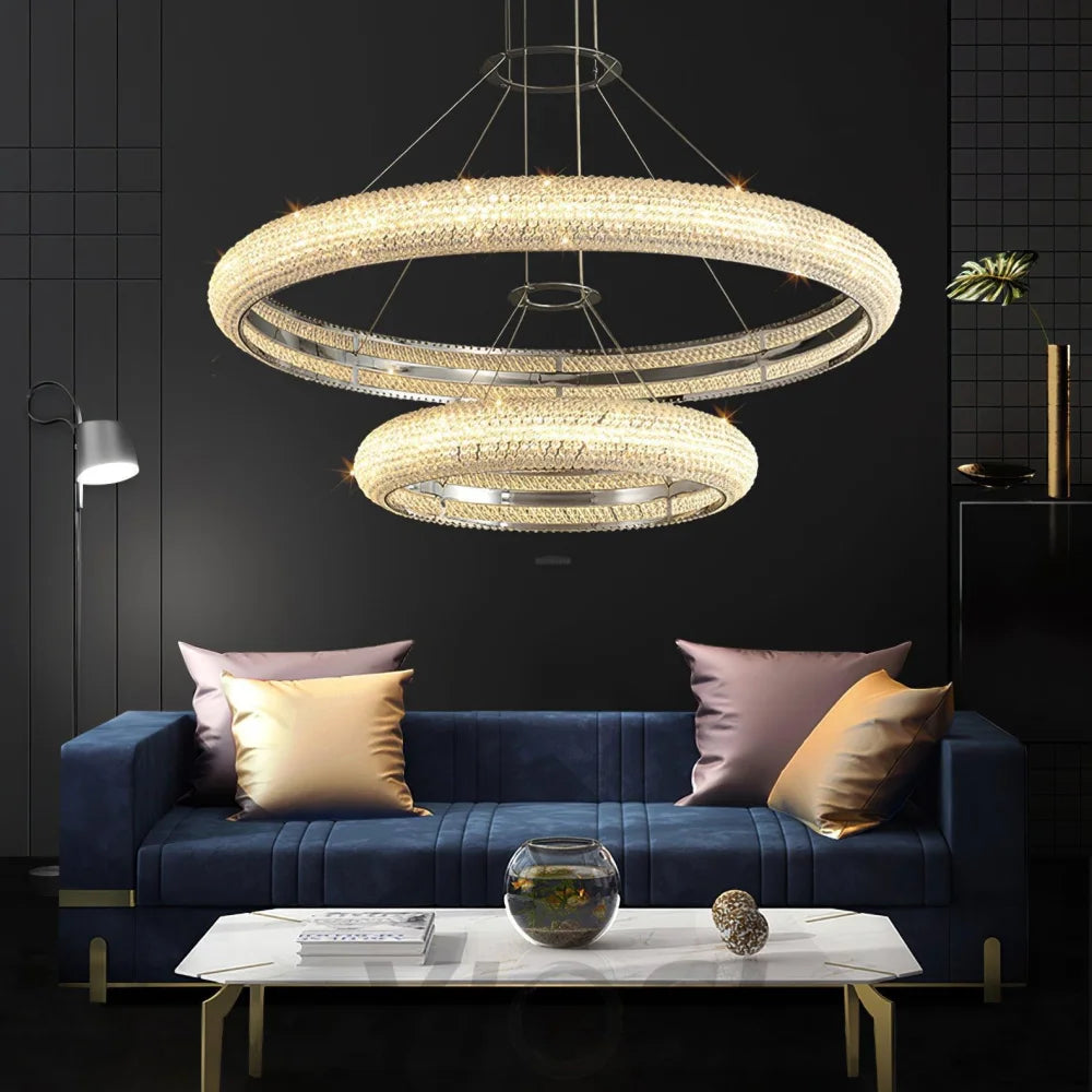 Asscher Ring Chandelier ∅ 17.7″ - Crystals-1-Yiosilamp