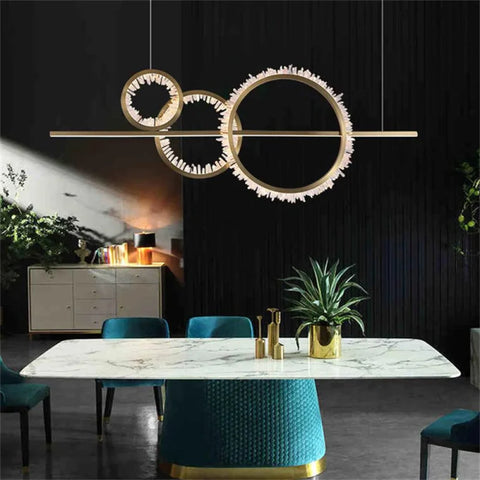 Aston Modern Rock Crystal Ring Chandelier 3 Rings