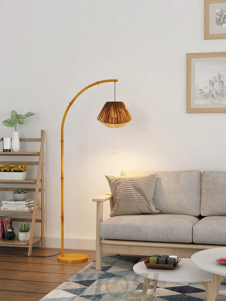 Bamboo Pole Floor Lamp ∅ 27.6″ - Rattan-1-Yiosilamp