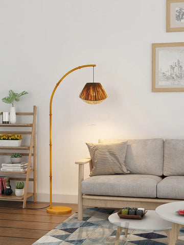 Bamboo Pole Floor Lamp ∅ 27.6″ - Rattan-1-Yiosilamp