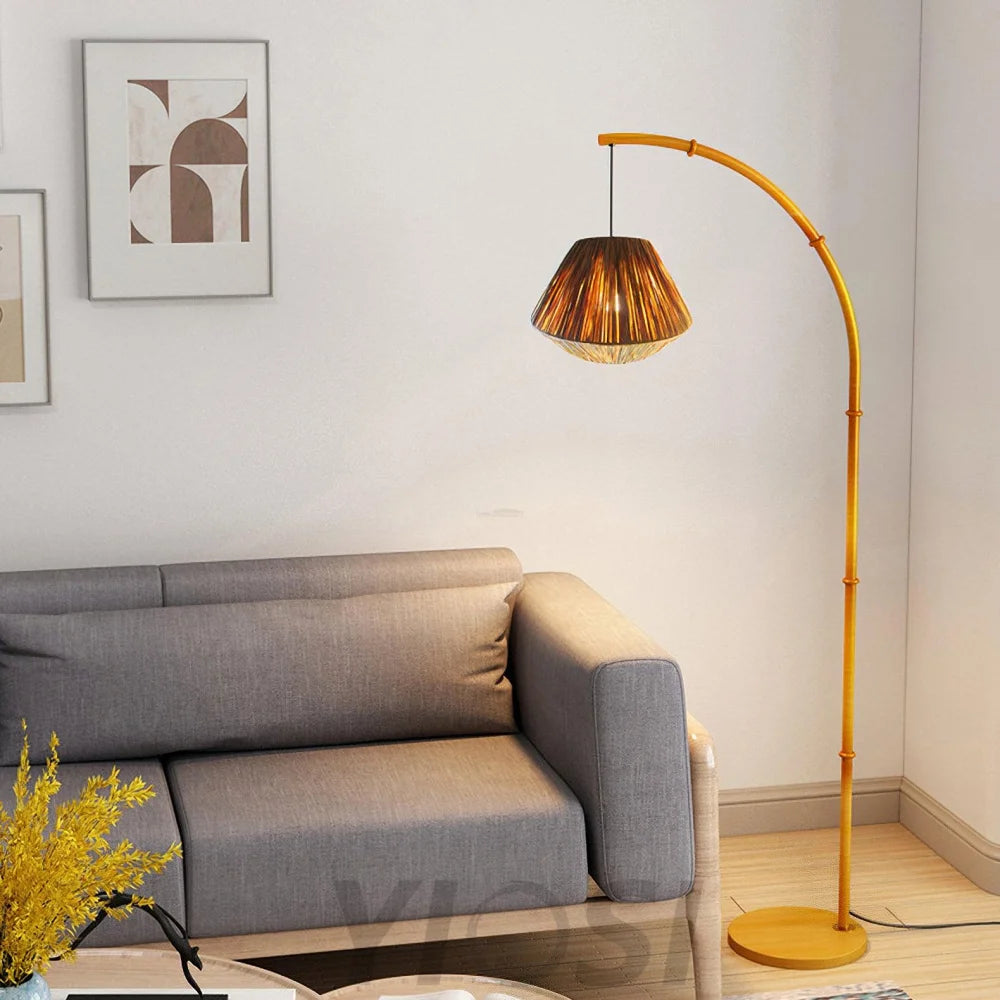 Bamboo Pole Floor Lamp ∅ 27.6″ - Rattan-1-Yiosilamp