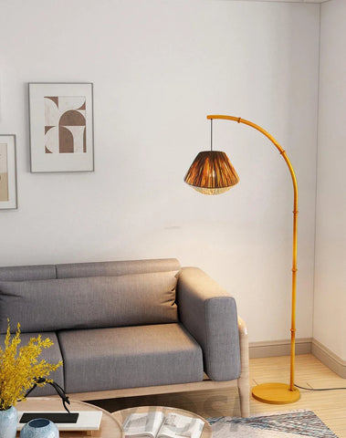 Bamboo Pole Floor Lamp ∅ 27.6″ - Rattan-1-Yiosilamp