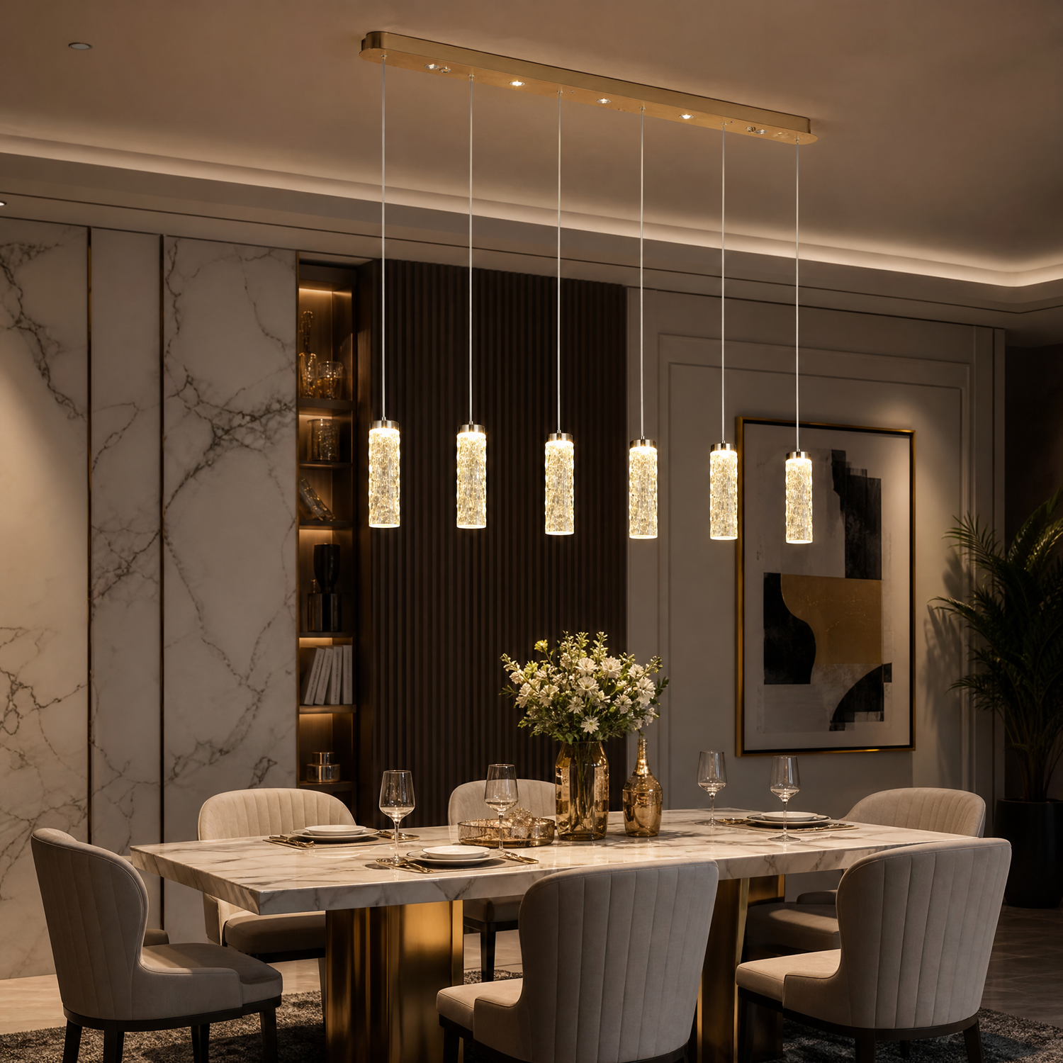 Bamboo Zen Modern Linear Dining Pendant Light - scene