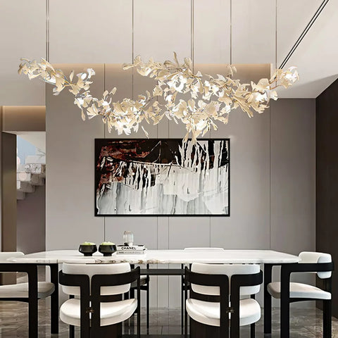 Bar Area Gingko Linear Chandelier Island L 118.1″ X H 29.5″ Branch