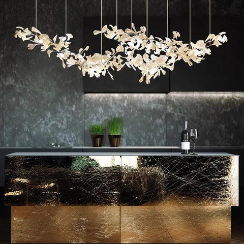 Bar Area Gingko Linear Chandelier Island L 98.4″ X H 27.6″ Branch