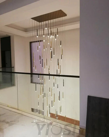 Bellini Rectangular Tri-Tone Tubular Chandelier - -1-Yiosilamp