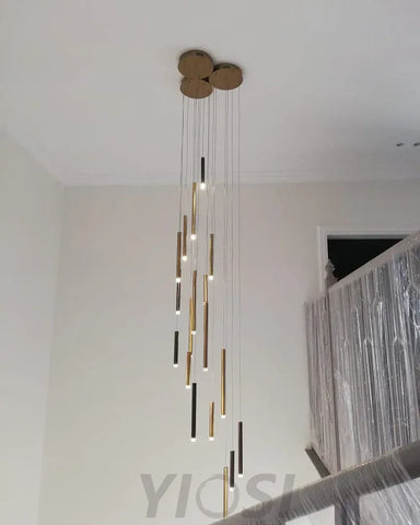Bellini Rectangular Tri-Tone Tubular Chandelier - -1-Yiosilamp