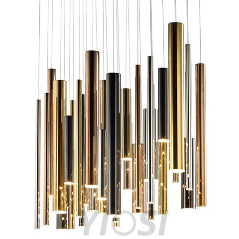 Bellini Rectangular Tri-Tone Tubular Chandelier - -1-Yiosilamp
