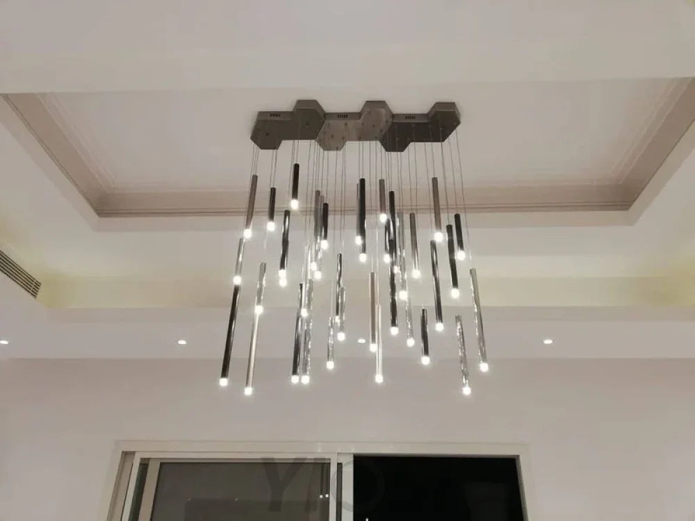 Bellini Rectangular Tri-Tone Tubular Chandelier - -1-Yiosilamp