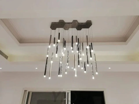 Bellini Rectangular Tri-Tone Tubular Chandelier - -1-Yiosilamp