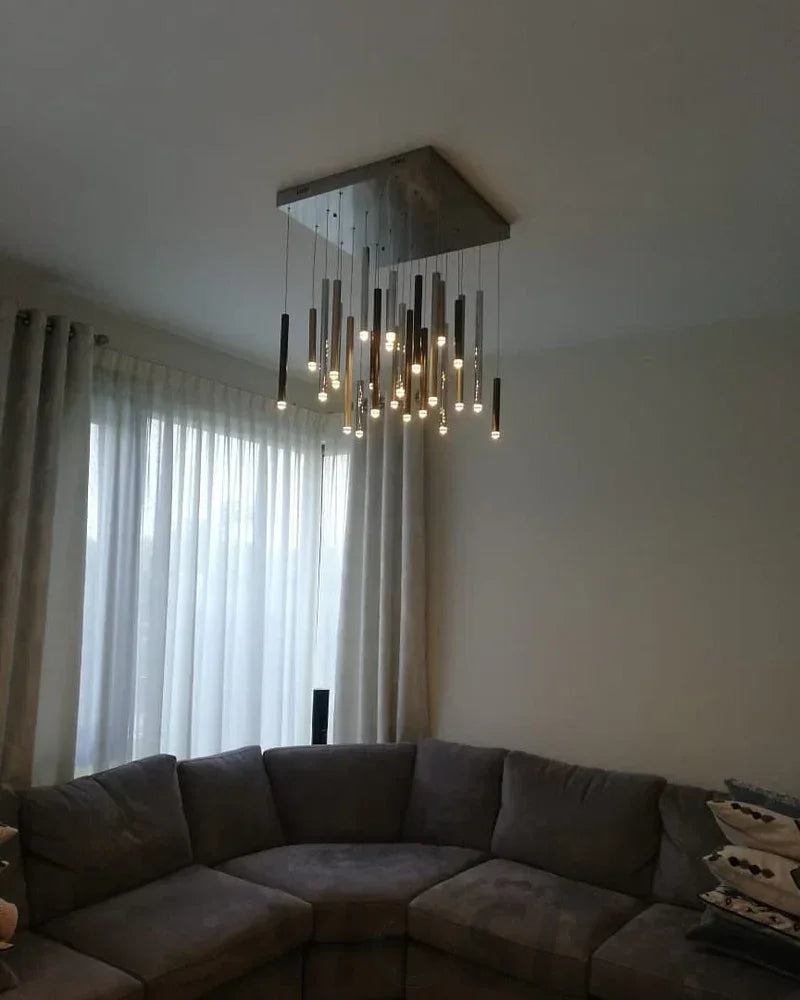 Bellini Rectangular Tri-Tone Tubular Chandelier - -1-Yiosilamp