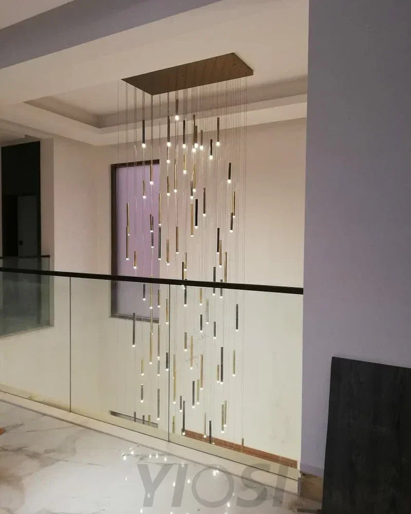 Bellini Rectangular Tri-Tone Tubular Chandelier - -1-Yiosilamp