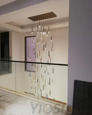 Bellini Rectangular Tri-Tone Tubular Chandelier - -1-Yiosilamp