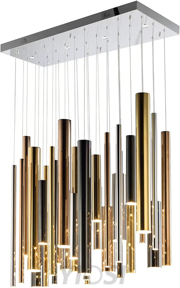 Bellini Rectangular Tri-Tone Tubular Chandelier - -1-Yiosilamp