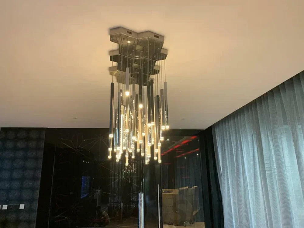 Bellini Rectangular Tri-Tone Tubular Chandelier - -1-Yiosilamp