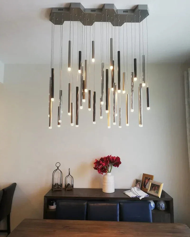 Bellini Rectangular Tri-Tone Tubular Chandelier - -1-Yiosilamp