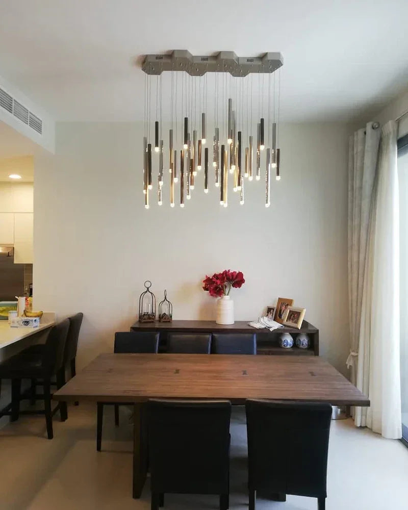 Bellini Rectangular Tri-Tone Tubular Chandelier - -1-Yiosilamp