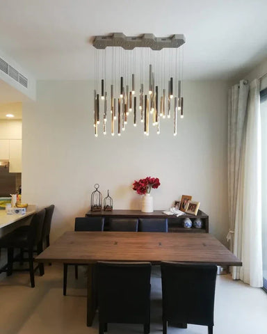 Bellini Rectangular Tri-Tone Tubular Chandelier - -1-Yiosilamp
