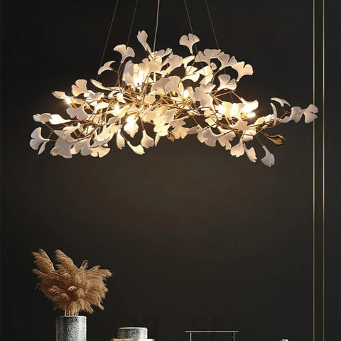 Bespoke Oval Gingko Chandelier For Dining Table L 59″ X H Branch
