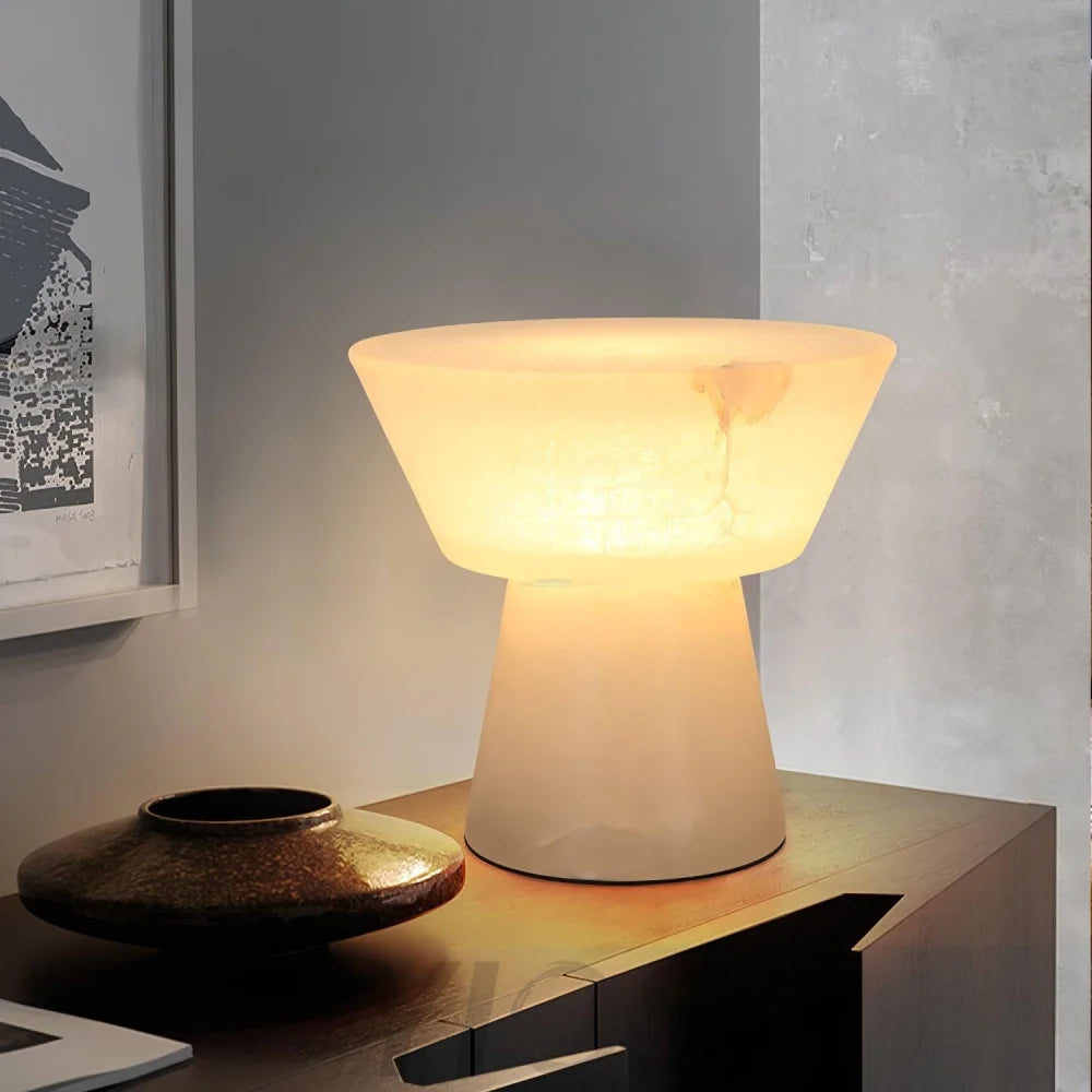 Beta Marble Round Table Lamp - Alabaster-1-Yiosilamp