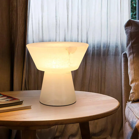 Beta Marble Round Table Lamp - Alabaster-1-Yiosilamp