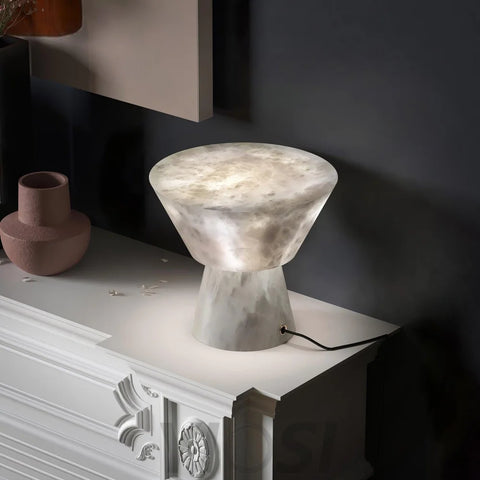 Beta Marble Round Table Lamp - Alabaster-1-Yiosilamp