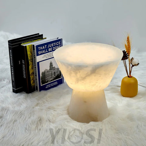 Beta Marble Round Table Lamp - Alabaster-1-Yiosilamp