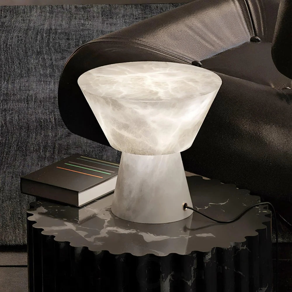 Beta Marble Round Table Lamp - Alabaster-1-Yiosilamp