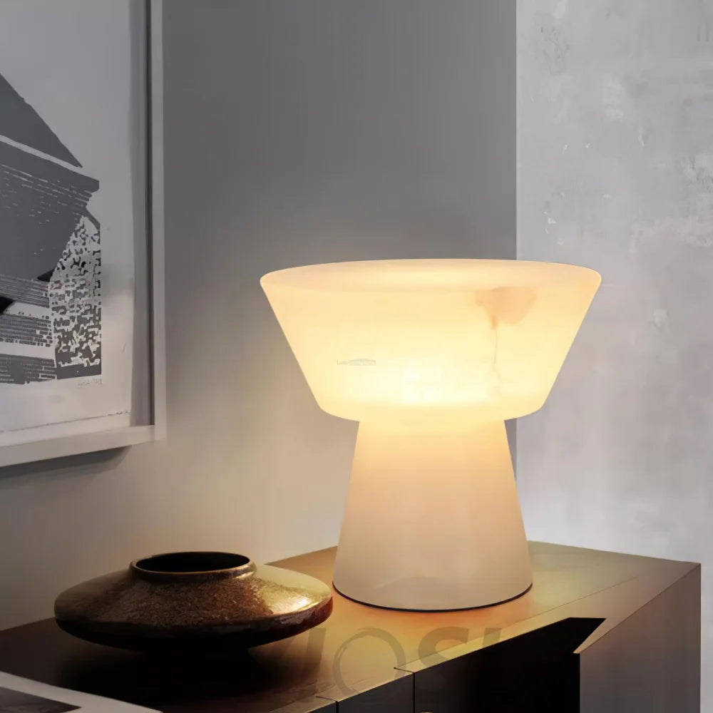 Beta Marble Round Table Lamp - Alabaster-1-Yiosilamp