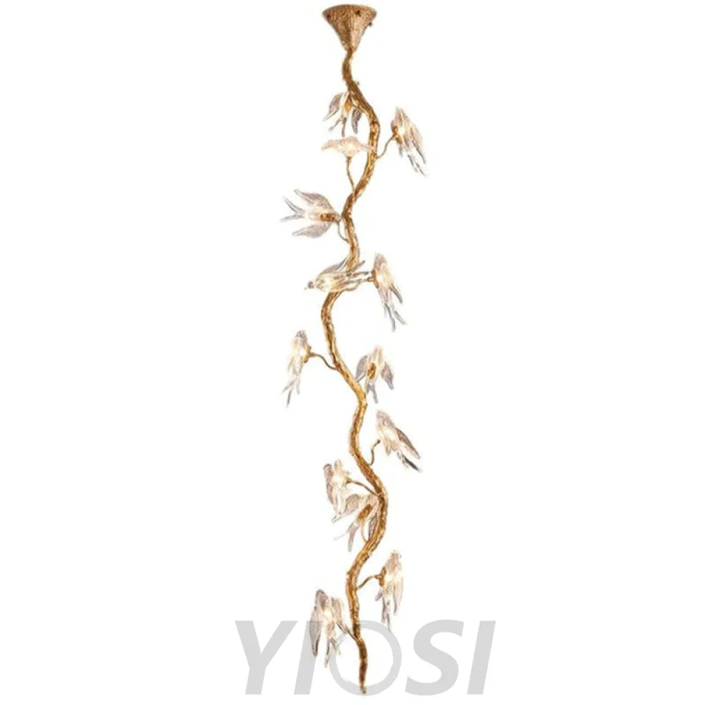 Bird Glass Tree Branch Long Staircase Chandelier