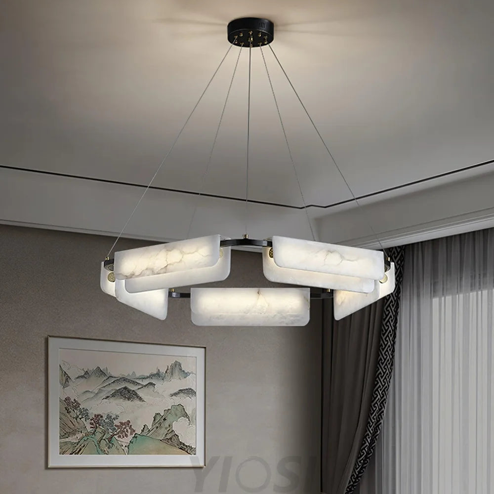 Delia Black & White Alabaster Chandelier with Integrated LED