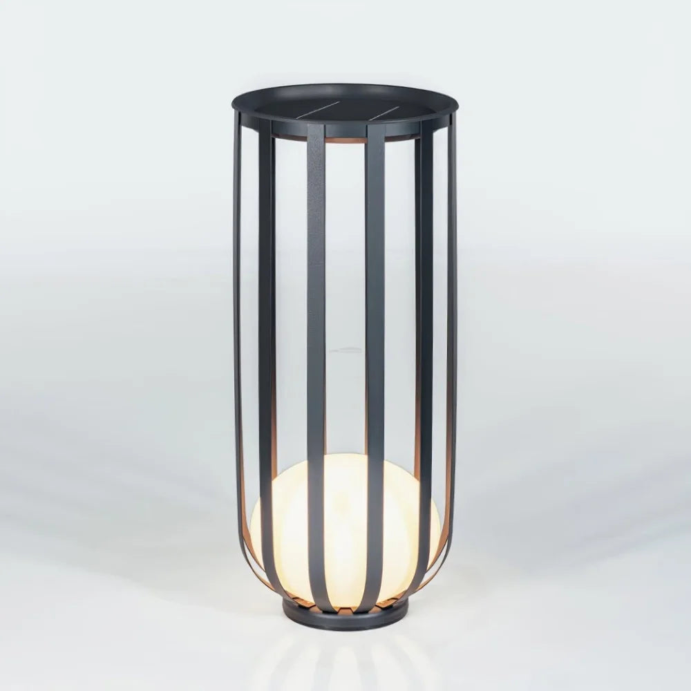 Bols Black Outdoor Floor Lamp with Solar Panel - Metallic Meshwork-1-Yiosilamp