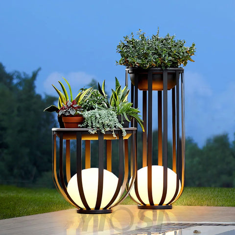 Bols Black Outdoor Floor Lamp with Solar Panel - Metallic Meshwork-1-Yiosilamp
