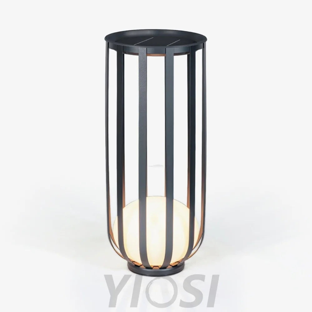 Bols Black Outdoor Floor Lamp with Solar Panel - Metallic Meshwork-1-Yiosilamp