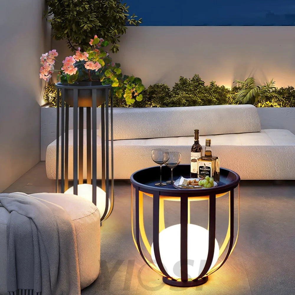 Bols Black Outdoor Floor Lamp with Solar Panel - Metallic Meshwork-1-Yiosilamp