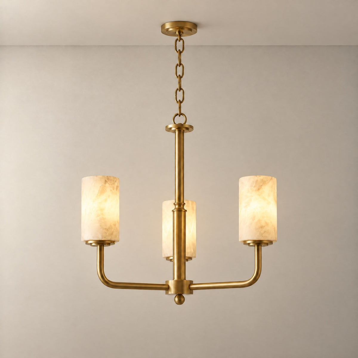 Brass 3-Arm Cylinder Alabaster Pendant Light