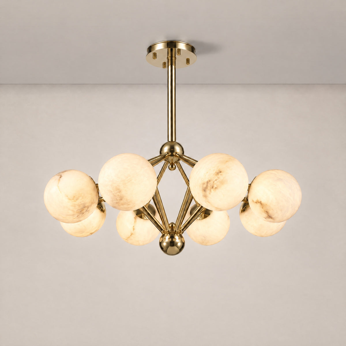 Brass 8-orb Alabaster Pendant Light