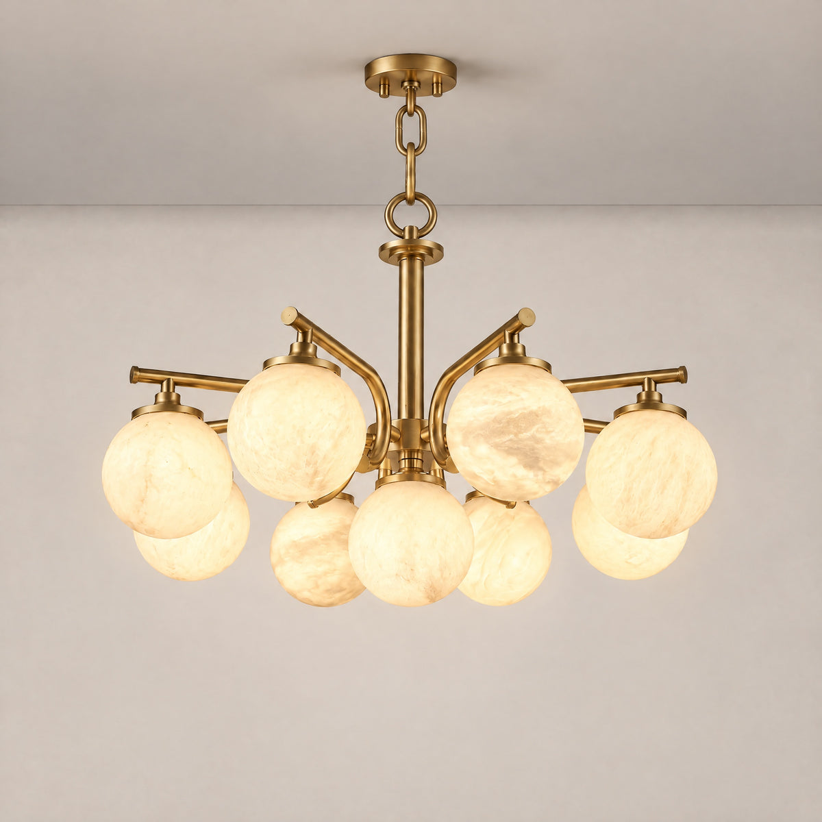 Brass 9-orb (extra) Alabaster Pendant Light