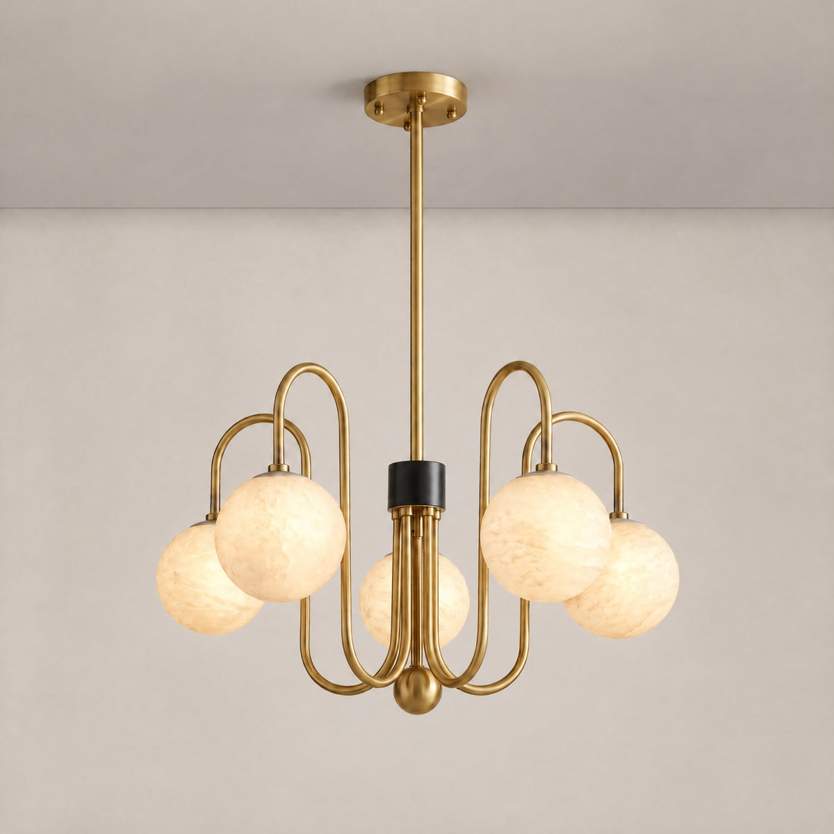 Brass Arc Alabaster Pendant Light