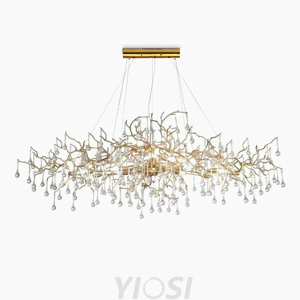 Bijou Brass & Clear Crystal Chandelier Handcrafted Branch Design