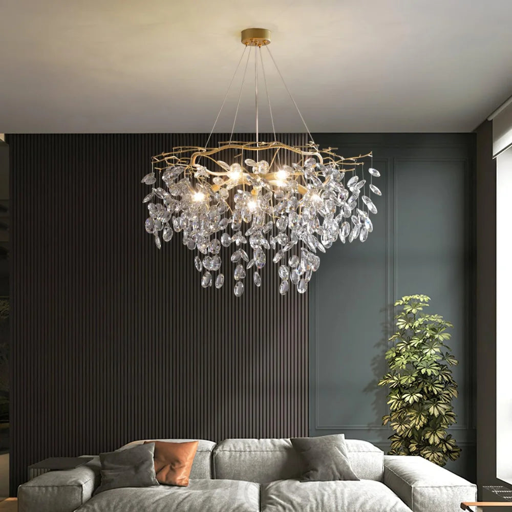 Sofia Brass Clear Crystal Round Branch Chandelier LED