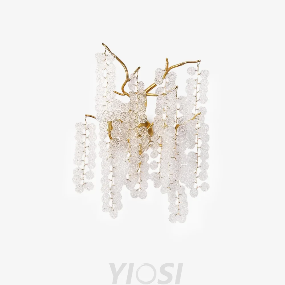 Brass & Clear Crystal Wall Lamp – Handcrafted Elegance Left: ∅ 13.8″ x H 21.7″ / Dia 35cm x H 55cm / Brass & Clear